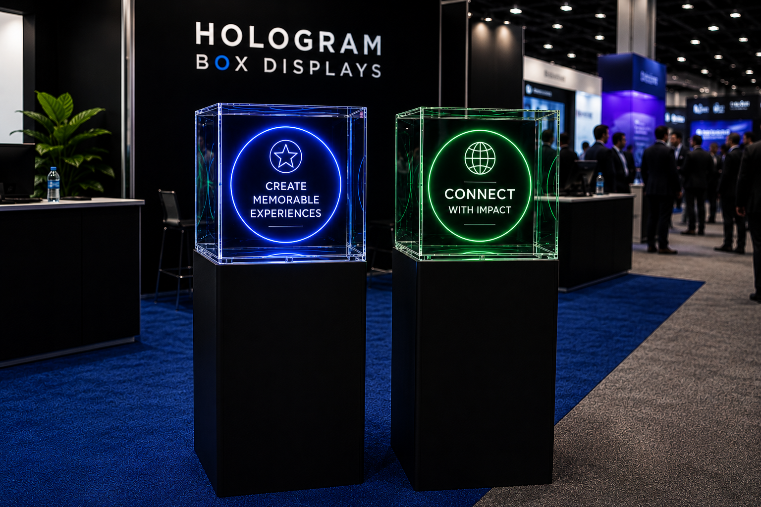 hologram box display rental displayed at trade show booth